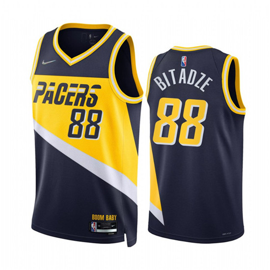 Men's Indiana Pacers #88 Goga Bitadze 2021/22 Navy City Edition 75th Anniversary Stitched Basketball Jersey