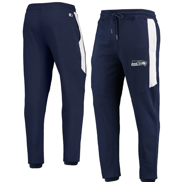 Men's Seattle Seahawks Starter Navy/White Goal Post Fleece Pants