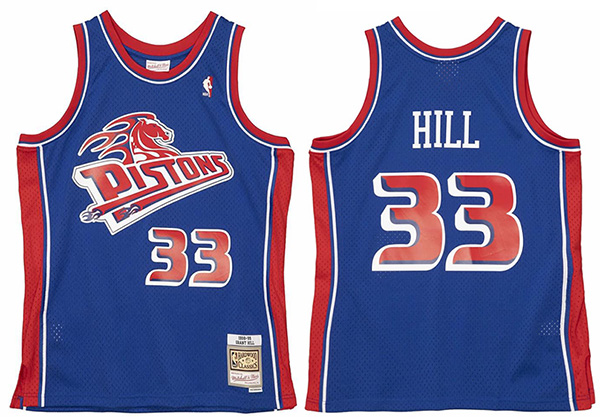 Men's Detroit Pistons #33 Grant Hill Mitchell & Ness Blue Classic NBA Stitched Jersey