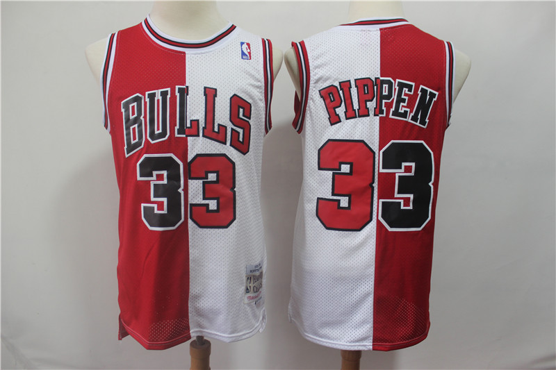 Men's Chicago Bulls #33 Scottie Pippen Red White Split 1997/98 Hardwood Classics Stitched NBA Jersey