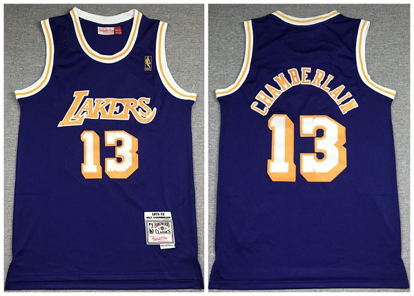 Men's Los Angeles Lakers #13 Wilt Chamberlain Purple Throwback Stitched NBA Jersey