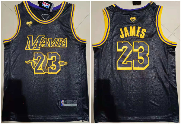 Men's Los Angeles Lakers #23 LeBron James Black 'Mamba' Stitched Jersey
