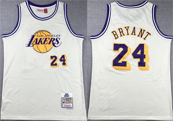 Men's Los Angeles Lakers #24 Kobe Bryant White Throwback basketball Jersey