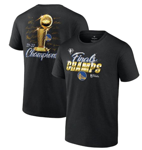 Men's Golden State Warriors 2021-2022 Black 2022 NBA Finals Champions Forward Roster Signature T-Shirt