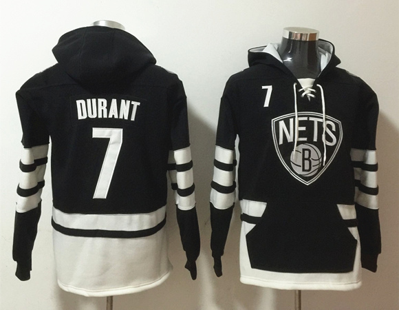 Men's Brooklyn Nets #7 Kevin Durant Black Lace-Up Pullover Hoodie