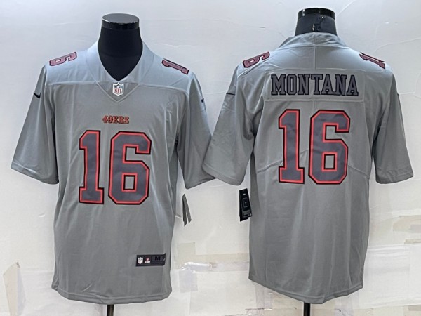 Men's San Francisco 49ers #16 Joe Montana Gray Atmosphere Fashion Stitched Jersey
