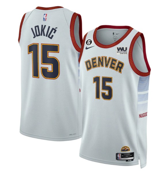 Men's Denver Nuggets #15 Nikola Jokic Gray 2022/23 City Edition With NO.6 Patch Stitched Jersey