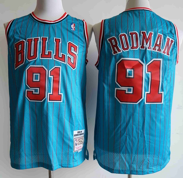 Men's Chicago Bulls #91 Dennis Rodman Blue Mitchell & Ness 1995-96 Hardwood Classics Reload Swingman Throwback Stitched NBA Jersey