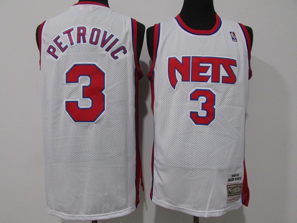 Men's Brooklyn Nets #3 Drazen Petrovic White Throwback Stitched Jersey