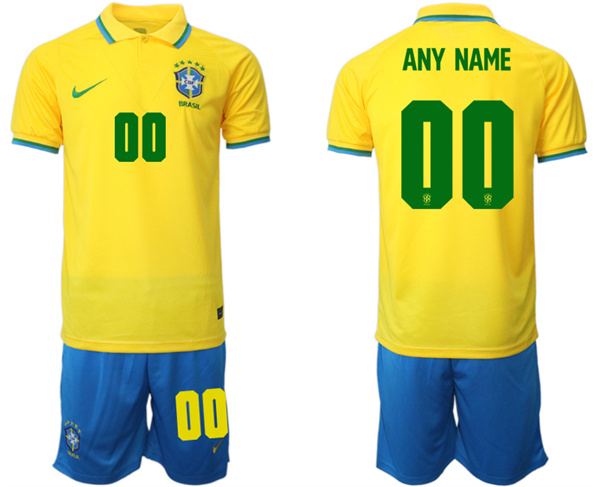 Men's Yellow Custom Blue 2022 FIFA World Cup Home Soccer Jersey Suit