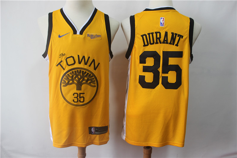 Men's Golden State Warriors #35 Kevin Durant Yellow 2018/19 Earned Edition Swingman Stitched NBA Jersey