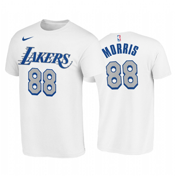 Los Angeles Lakers #88 Markieff Morris 2020-21 City Edition White New Blue Silver LogoT-Shirt