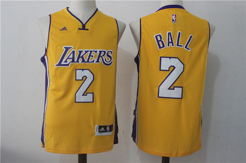 Men's Los Angeles Lakers #2 Ball Yellow Stitched NBA Jersey