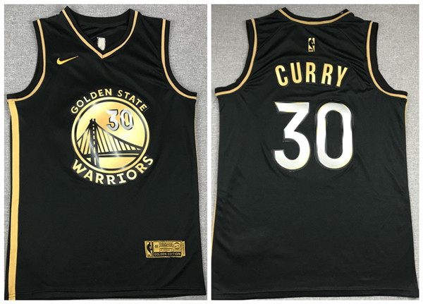Men's Golden State Warriors #30 Stephen Curry Black Gold Edition Stitched NBA Jersey
