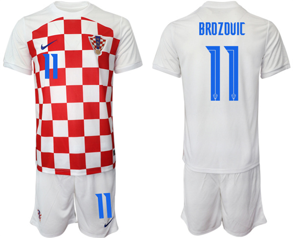 Men's Croatia #11 Brozovic White Home Soccer Jersey Suit