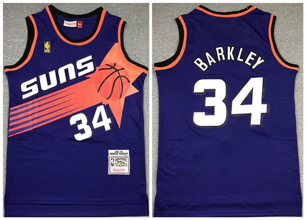Men's Phoenix Suns #34 Charles Barkley Purple 1992-93 Throwback Stitched NBA Jersey