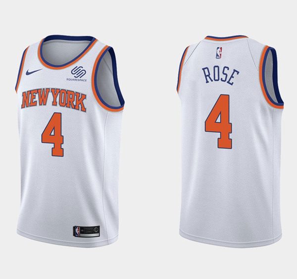 Men's New York Knicks #4 Derrick Rose White Stitched NBA Jersey