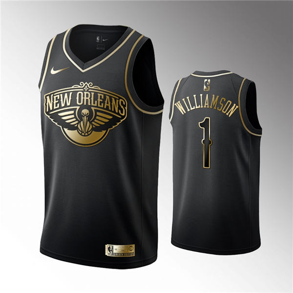 Men's New Orleans Pelicans #1 Zion Williamson Black 2019 Golden Edition Stitched NBA Jersey