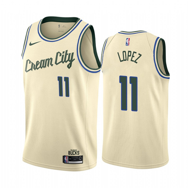 Men's Milwaukee Bucks #21 Brook Lopez Cream City Stitched NBA Jersey
