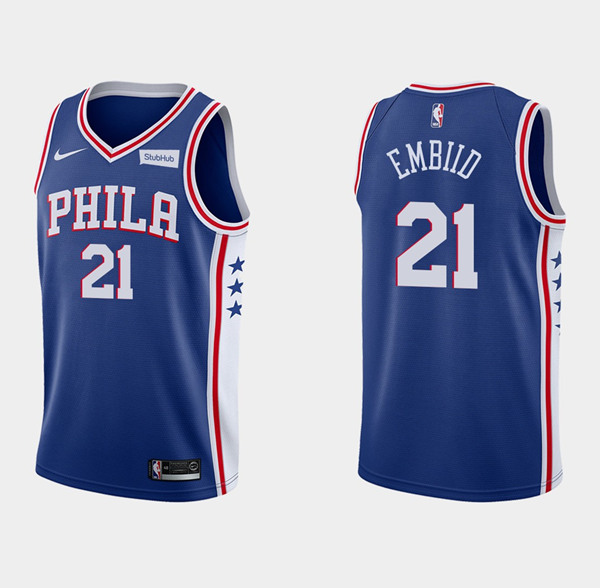 Men's Philadelphia 76ers #21 Joel Embiid Royal Icon Edition Stitched Swingman NBA Jersey
