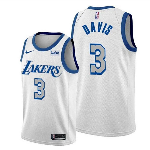 Men's Los Angeles Lakers #3 Anthony Davis White City Edition 2020-21 New Blue Silver Logo Stitched NBA Jersey