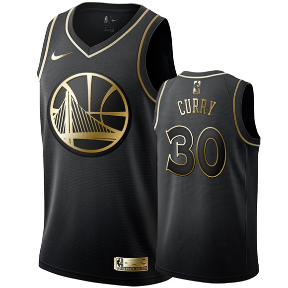 Men's Golden State Warriors #30 Stephen Curry Black Gold Stitched NBA Jersey