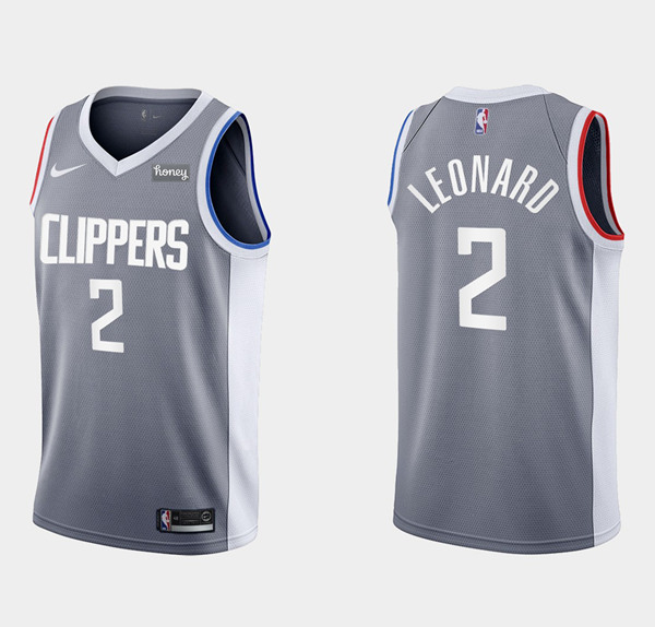 Men's Los Angeles Clippers #2 Kawhi Leonard Earned Edition Gray Stitched NBA Jersey