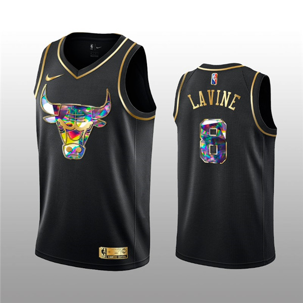 Men's Chicago Bulls #8 Zach Lavine 2021/22 Black Golden Edition 75th Anniversary Diamond Logo Stitched Basketball Jersey
