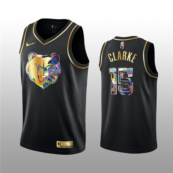 Men's Memphis Grizzlies #15 Brandon Clarke 2021/22 Black Golden Edition 75th Anniversary Diamond Logo Stitched Basketball Jersey