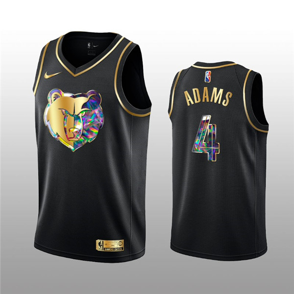 Men's Memphis Grizzlies #4 Steven Adams 2021/22 Black Golden Edition 75th Anniversary Diamond Logo Stitched Basketball Jersey