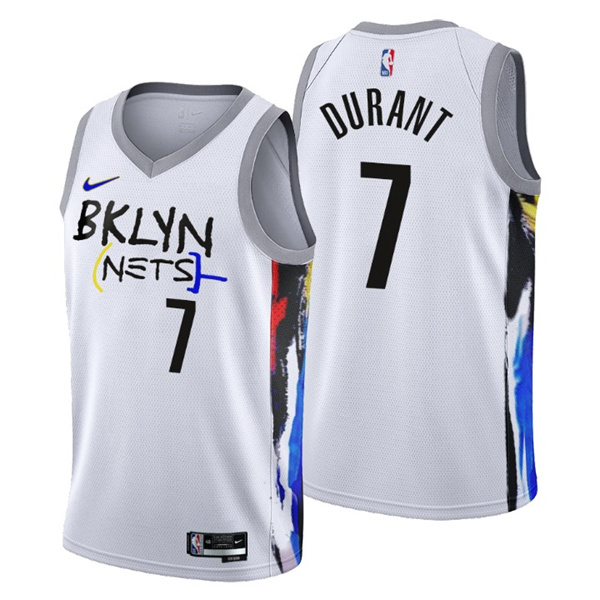 Men's Brooklyn Nets #7 Kevin Durant 2022/23 White City Edition Stitched Basketball Jersey