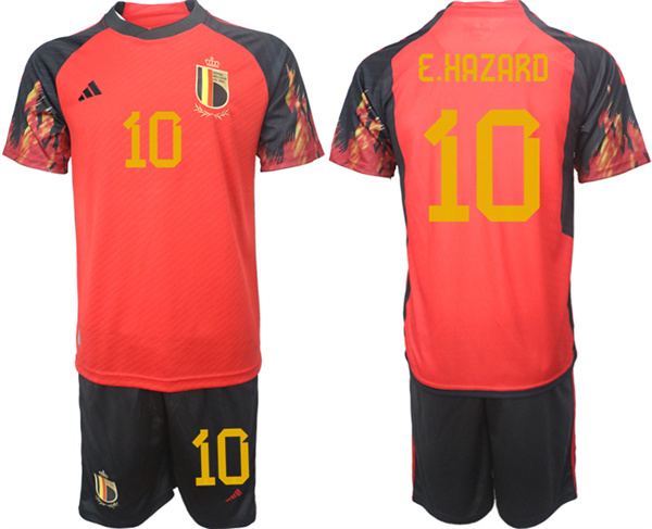 Men's Belgium #10 E Hazard Red 2022 FIFA World Cup Home Soccer Jersey Suit