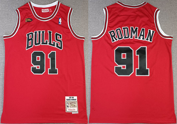 Men's Chicago Bulls #91 Dennis Rodman Red NBA Finals 1997-98 Throwback Champions Stitched Jersey