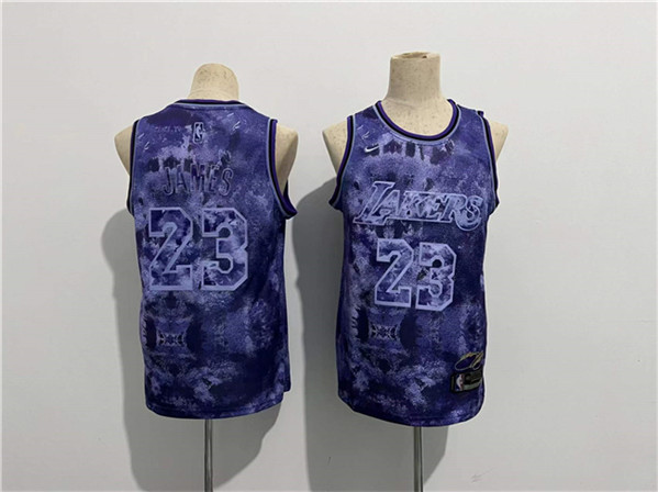 Men's Los Angeles Lakers #23 LeBron James Purple Stitched Basketball Jersey