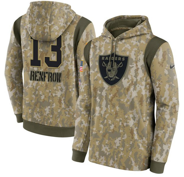 Men's Las Vegas Raiders #13 Hunter Renfrow Camo 2021 Salute To Service Therma Performance Pullover Hoodie