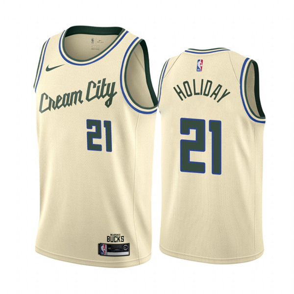 Men's Milwaukee Bucks #21 Jrue Holiday Cream City Stitched NBA Jersey