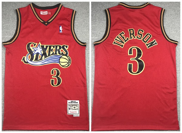 Men's Philadelphia 76ers #3 Allen Iverson Red Throwback Stitched Jersey