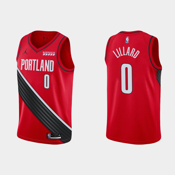 Men's Portland Trail Blazers Red #0 Damian Lillard Statement Edition Stitched NBA Jersey