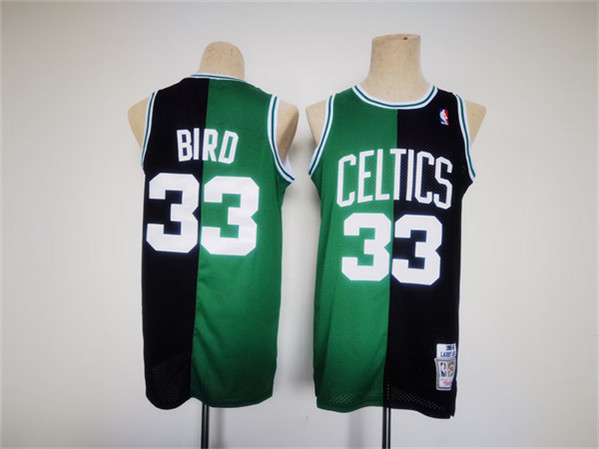 Men's Boston Celtics #33 Larry Bird Green/Black Split Throwback Stitched Jersey