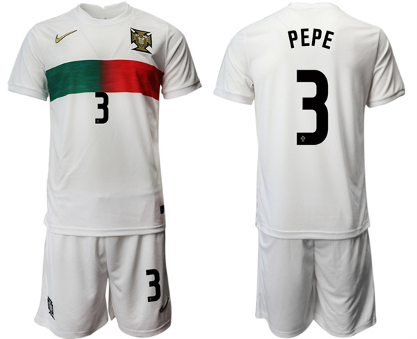 Men's Portugal #3 Pepe White Away Soccer Jersey Suit 001