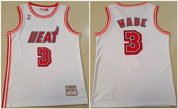 Men's Miami Heat #3 Dwyane Wade White Throwback Stitched Basketball Jersey