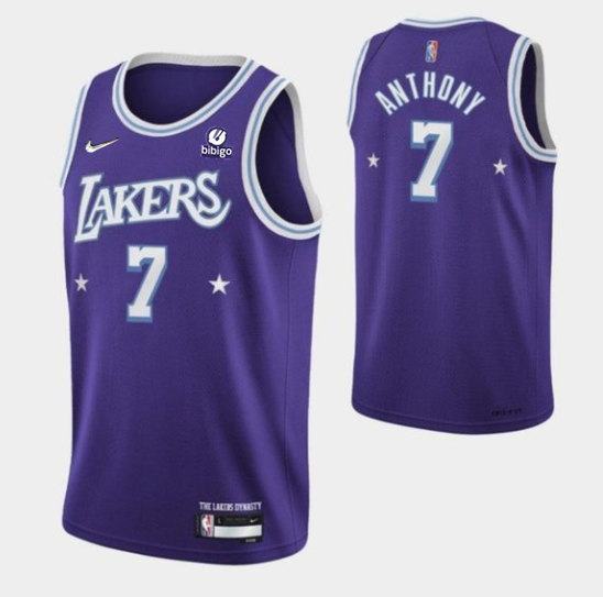 Men's Los Angeles Lakers #7 Carmelo Anthony Purple 2021 City Edition 75th Anniversary Stitched Jersey