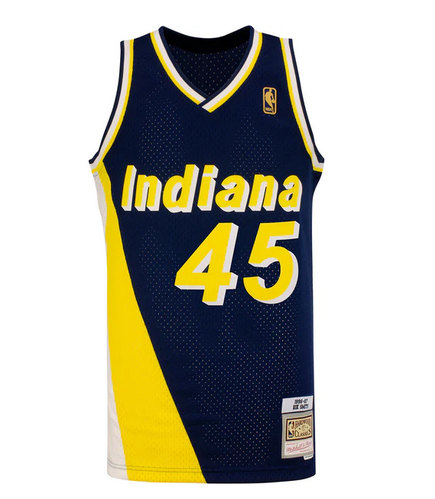 Men's Indiana Pacers Customized Navy Yellow Mitchell and Ness Stitched Basketball Jersey