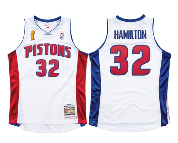 Men's Detroit Pistons #32 Richard Hamilton 2003-04 White Finals Basketball Stitched Jersey