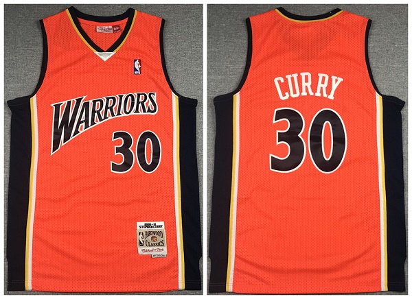 Men's Golden State Warriors #30 Stephen Curry Orange 2009-10 Throwback Stitched Jersey