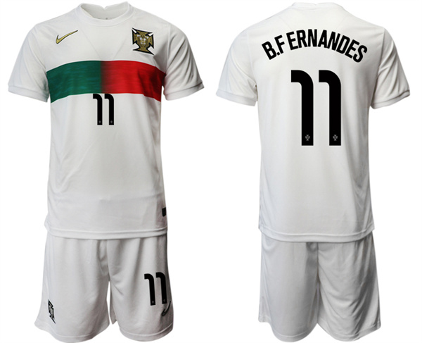 Men's Portugal #11 B. Fernandes White Away Soccer Jersey Suit