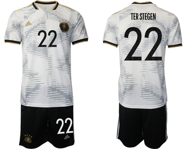 Men's Germany #22 Ter Stegen White 2022 FIFA World Cup Home Soccer Jersey Suit