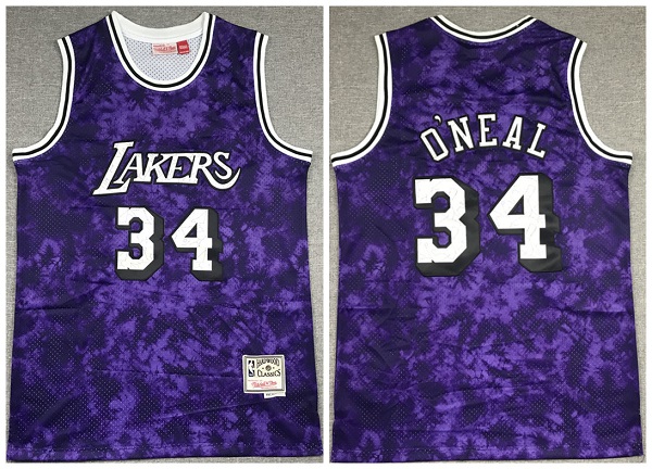 Men's Los Angeles Lakers #34 Shaquille O'Neal Purple Stitched NBA Jersey