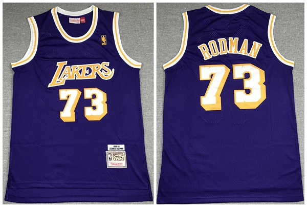 Men's Los Angeles Lakers #73 Dennis Rodman Purple Throwback Stitched NBA Jersey
