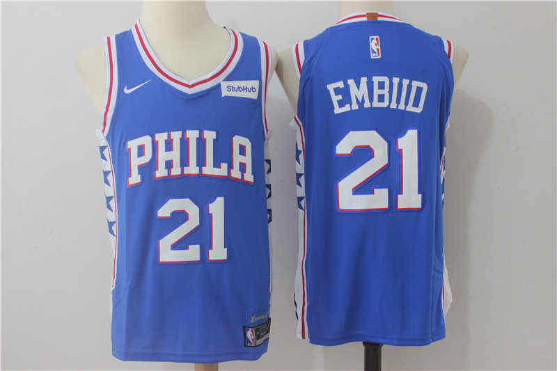 Men's Nike Philadelphia 76ers #21 Joel Embiid Blue Stitched NBA Jersey